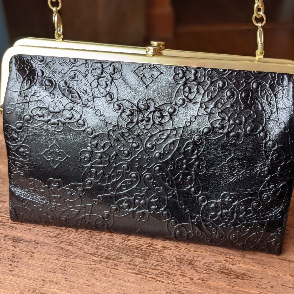Hobo embossed black leather clutch wallet
